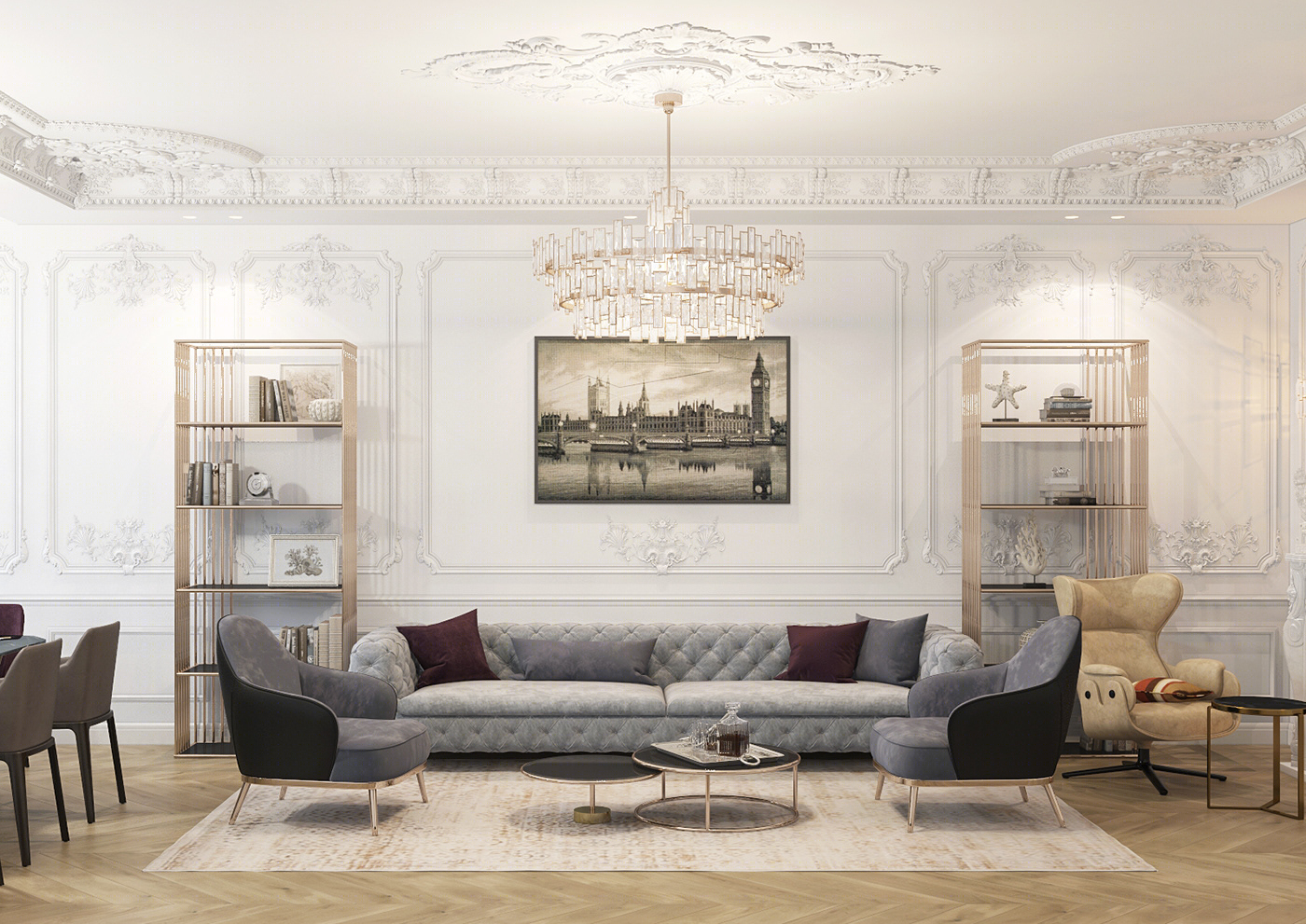 Anastasiya Gushchina丨平层丨Neoclassical style living room-0
