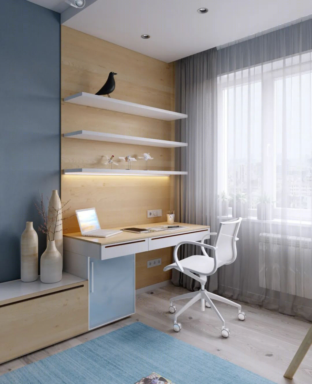 黑白灰与原木色的精致三居室丨Grani Studio-40