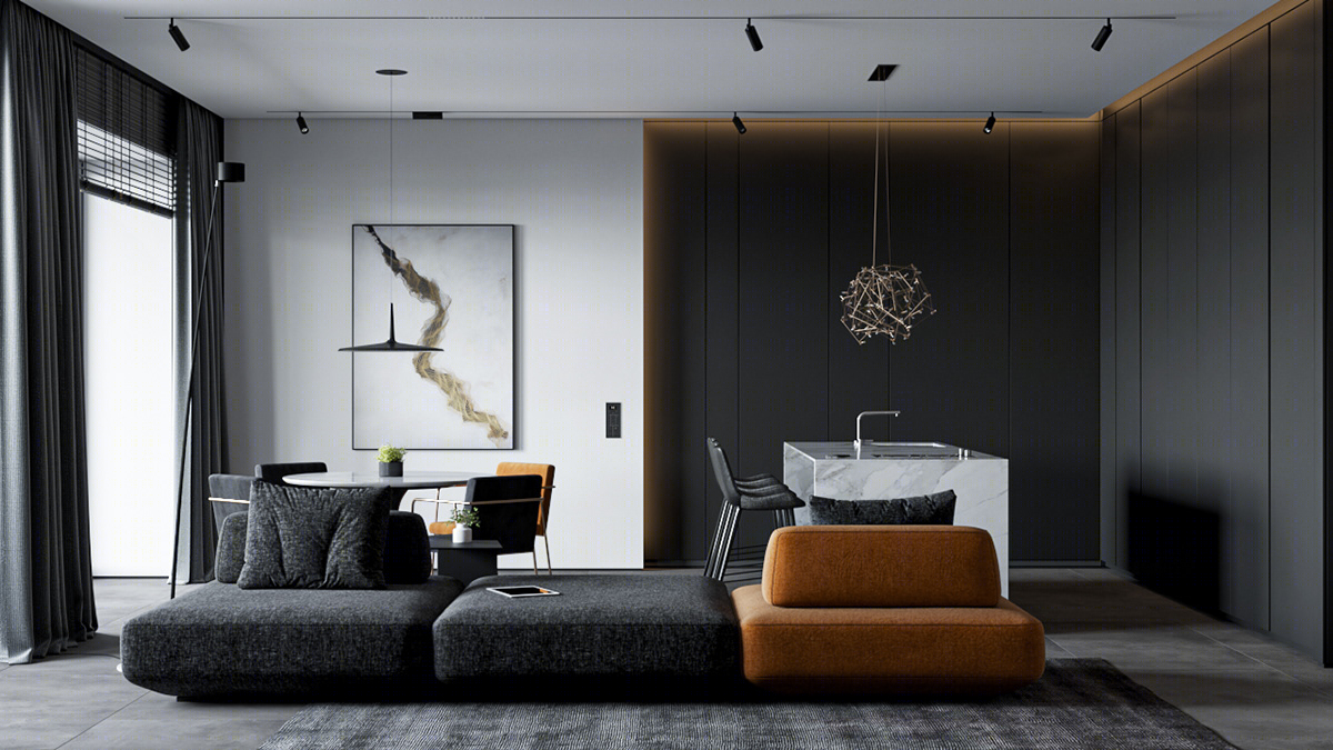 130㎡高级黑与橙色 沉稳中带有一丝活力！-8