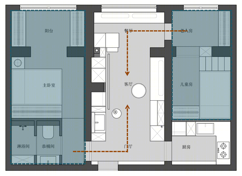 新作 丨 恒田设计：爆改46㎡老破小住宅，两室一厅的五口之家-3