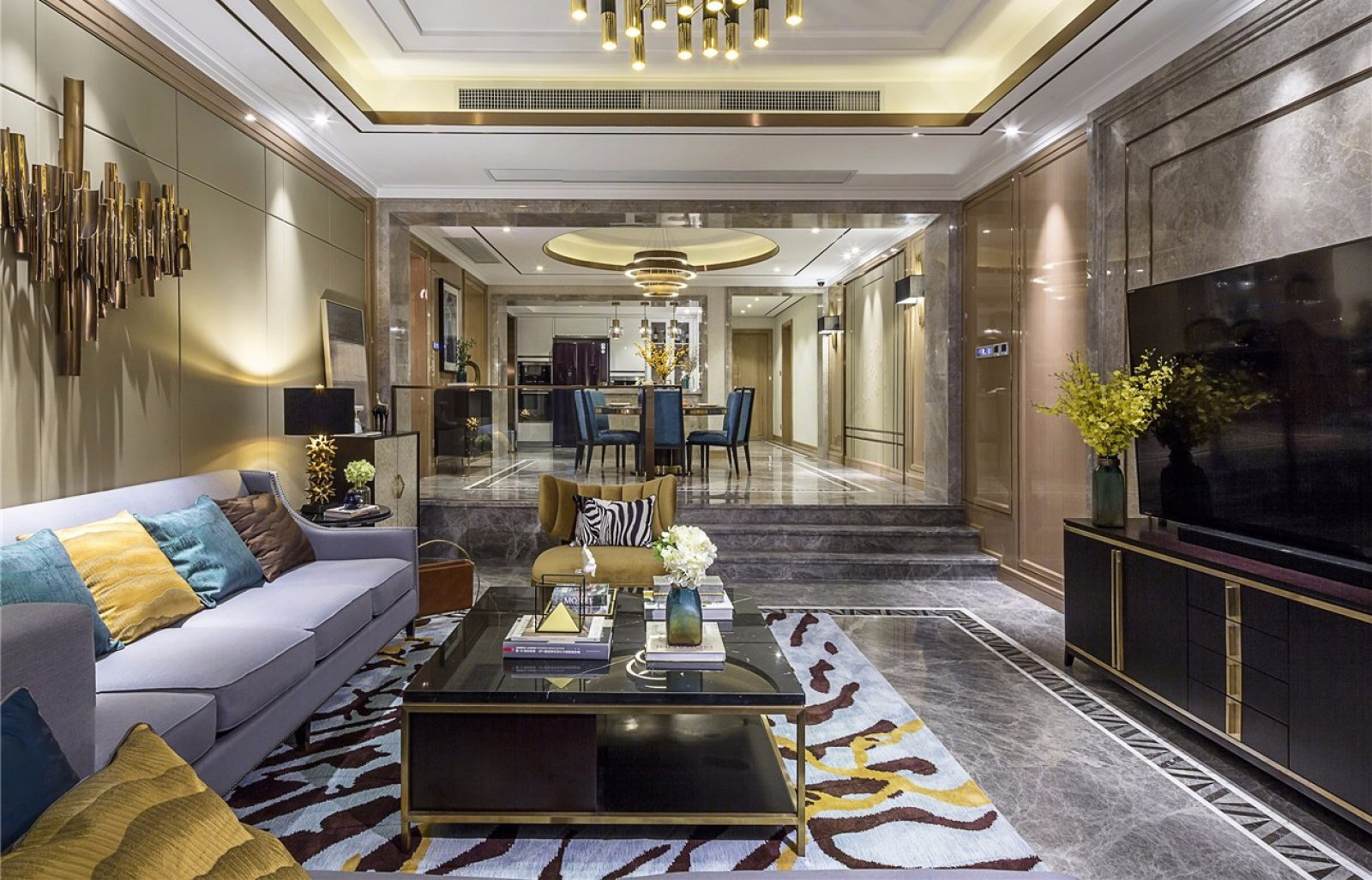 武汉东湖天下 258㎡现代轻奢混搭样板房设计-18