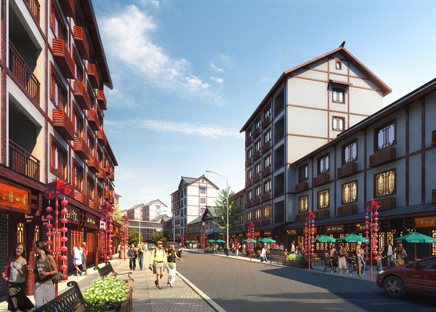 古建商业街建筑外观设计案例效果图-1