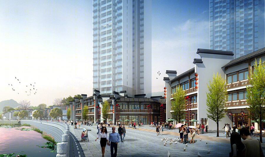 古建商业街建筑外观设计案例效果图-2