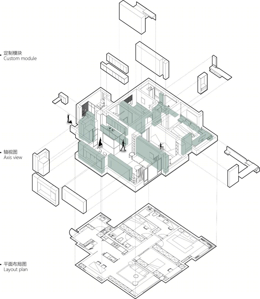 成都 110㎡三居室翻新,雾绿波纹板打造清爽收纳空间-14