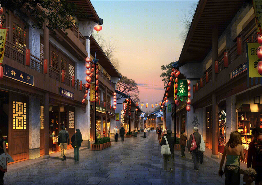 古建商业街建筑外观设计案例效果图-4