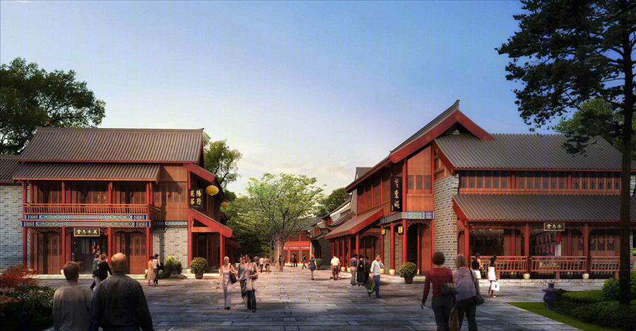 古建商业街建筑外观设计案例效果图-5