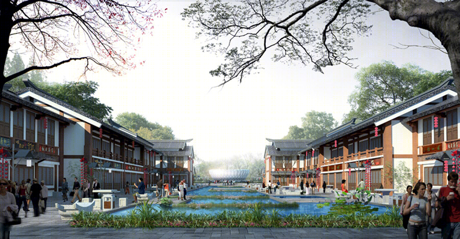 古建商业街建筑外观设计案例效果图-9