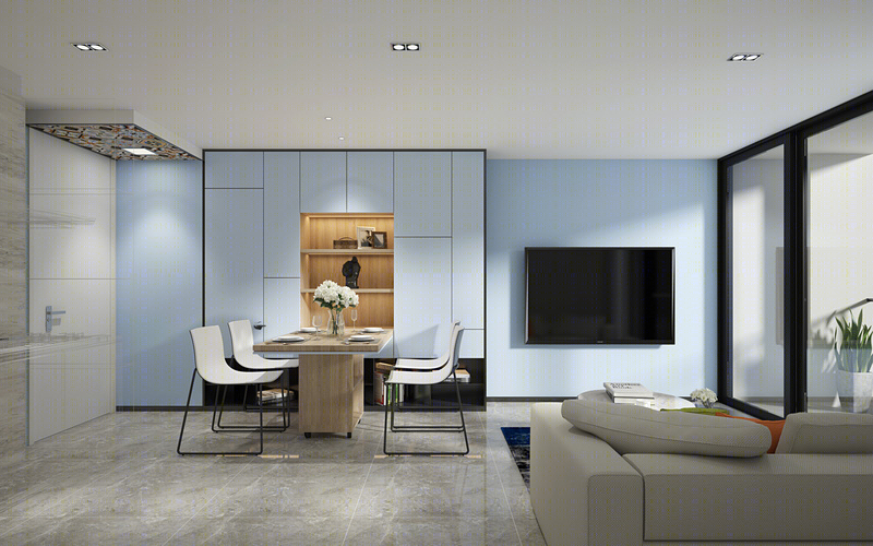 度假风蓝色公寓，隐式餐桌藏巧思-4