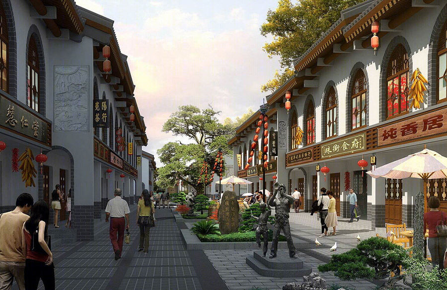 古建商业街建筑外观设计案例效果图-14