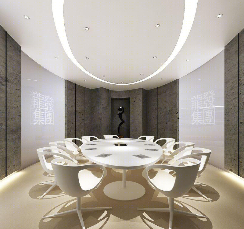 盐城龙发集团展厅极简黑白弧形设计-17
