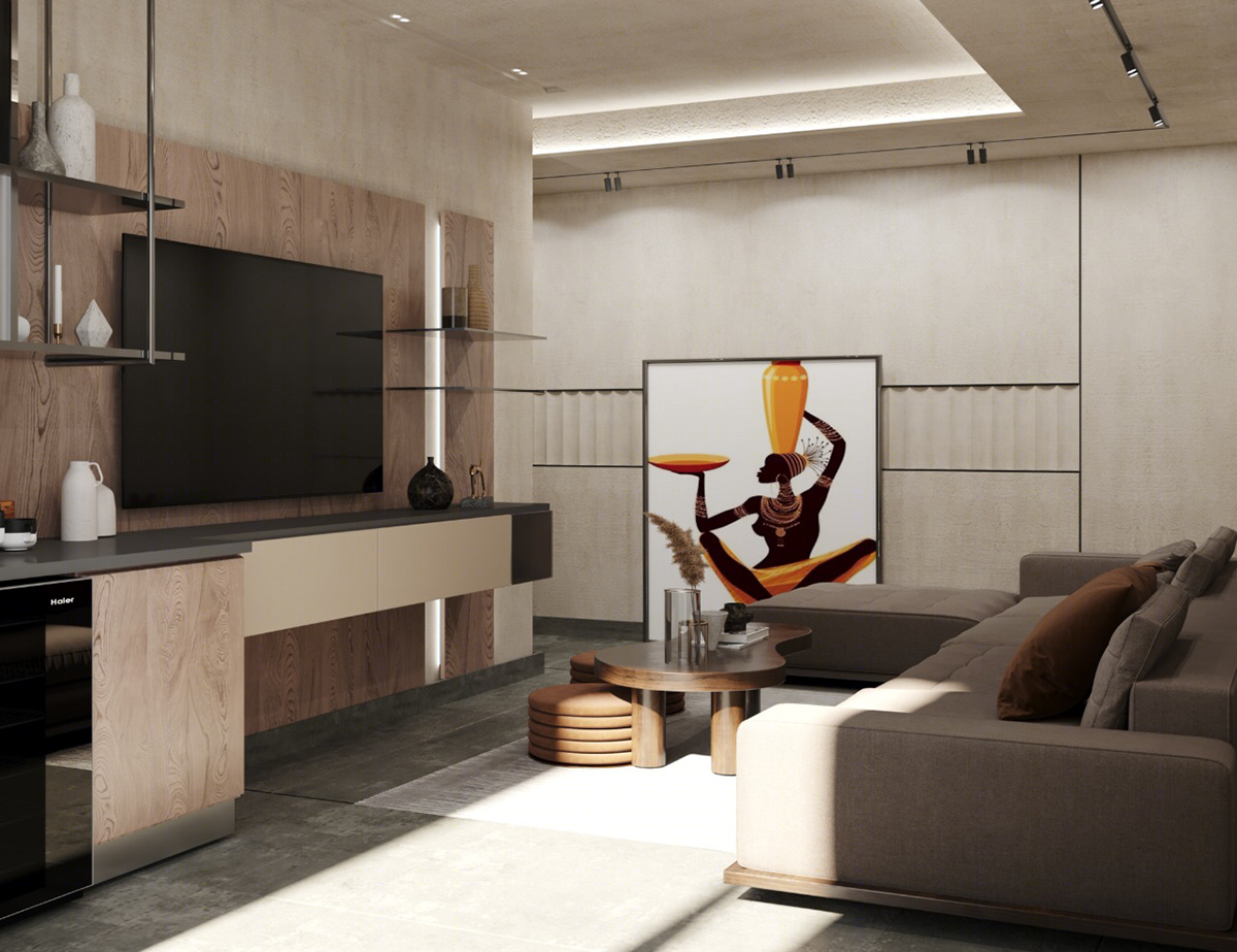 Anastasiya Gushchina丨平层丨Living room & kitchenette-1