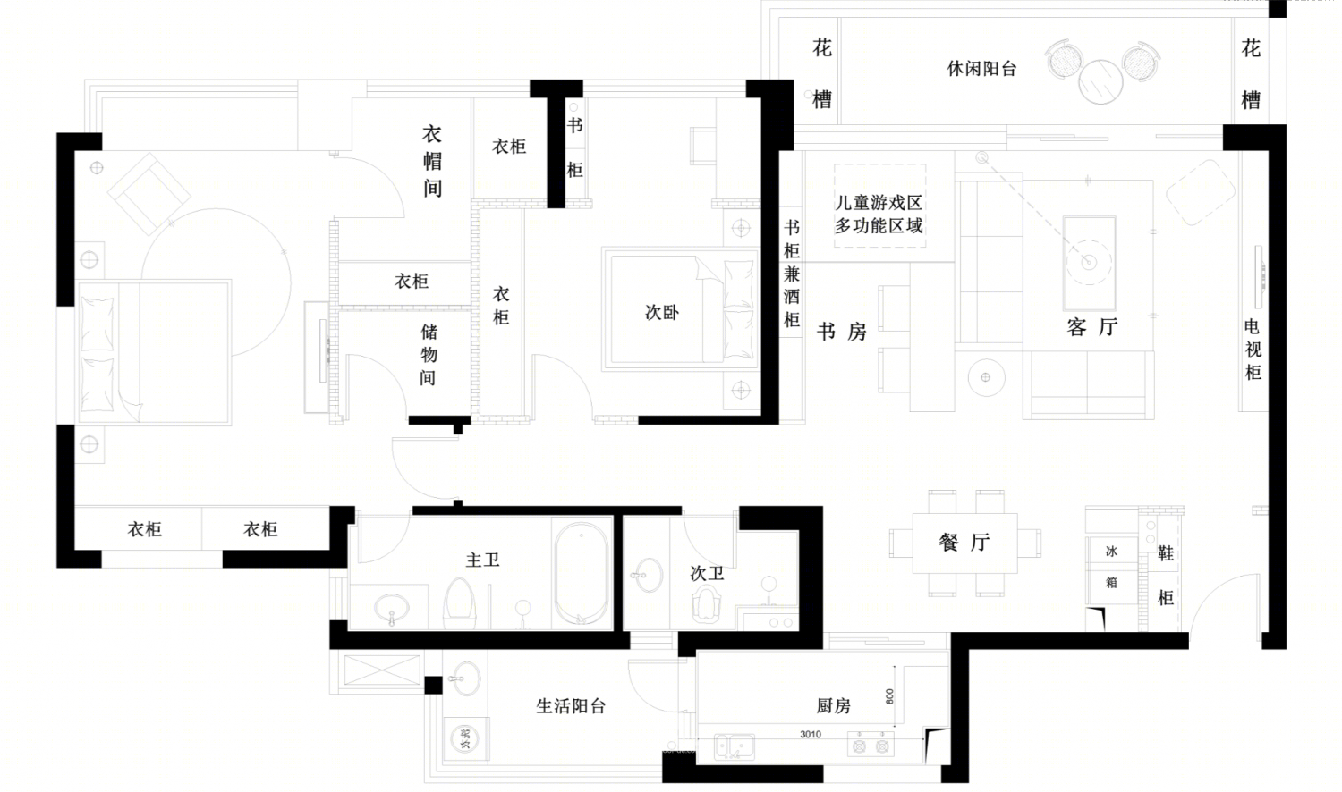 现代港式混搭，三室两厅的完美空间演绎-15