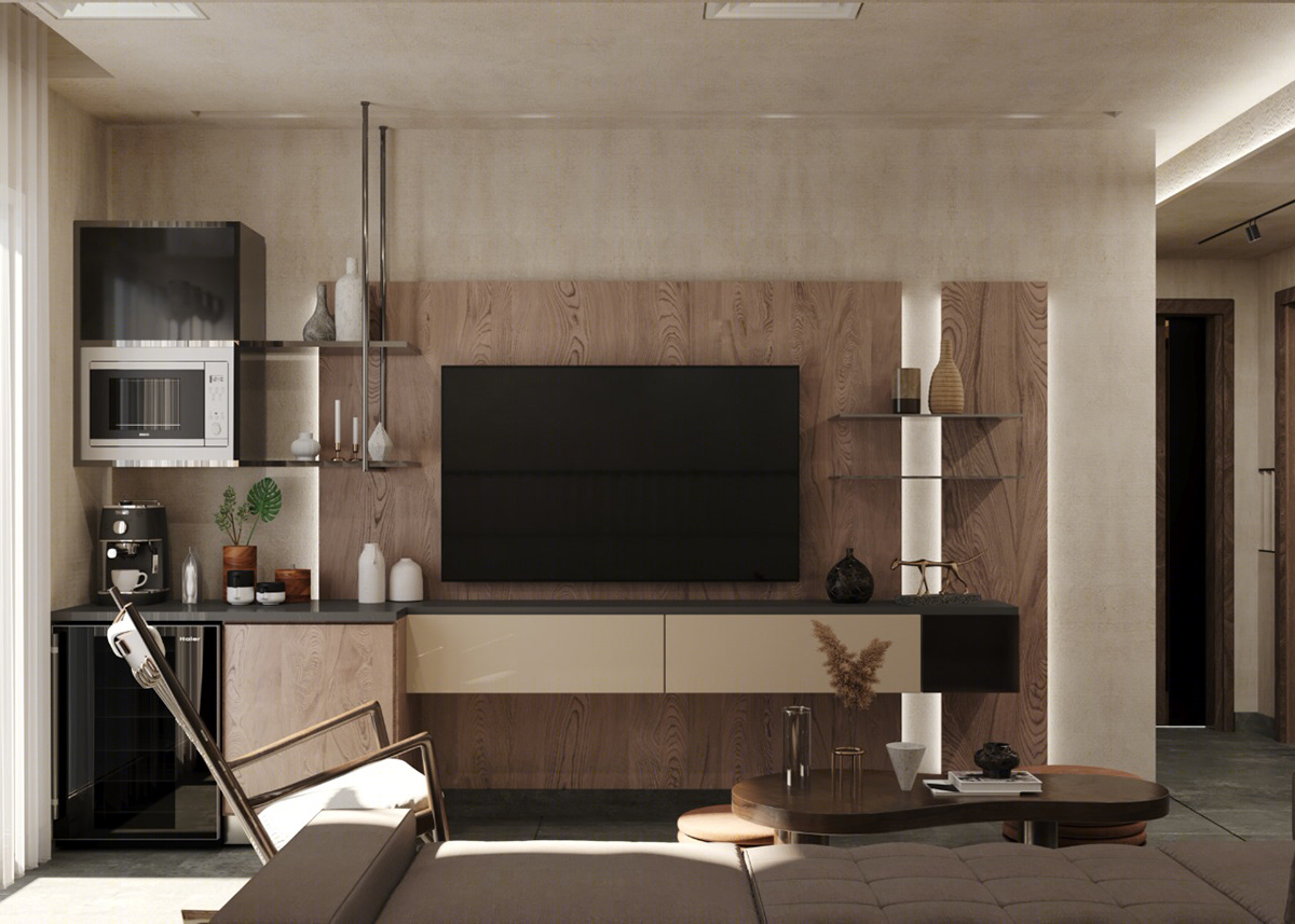 Anastasiya Gushchina丨平层丨Living room & kitchenette-3