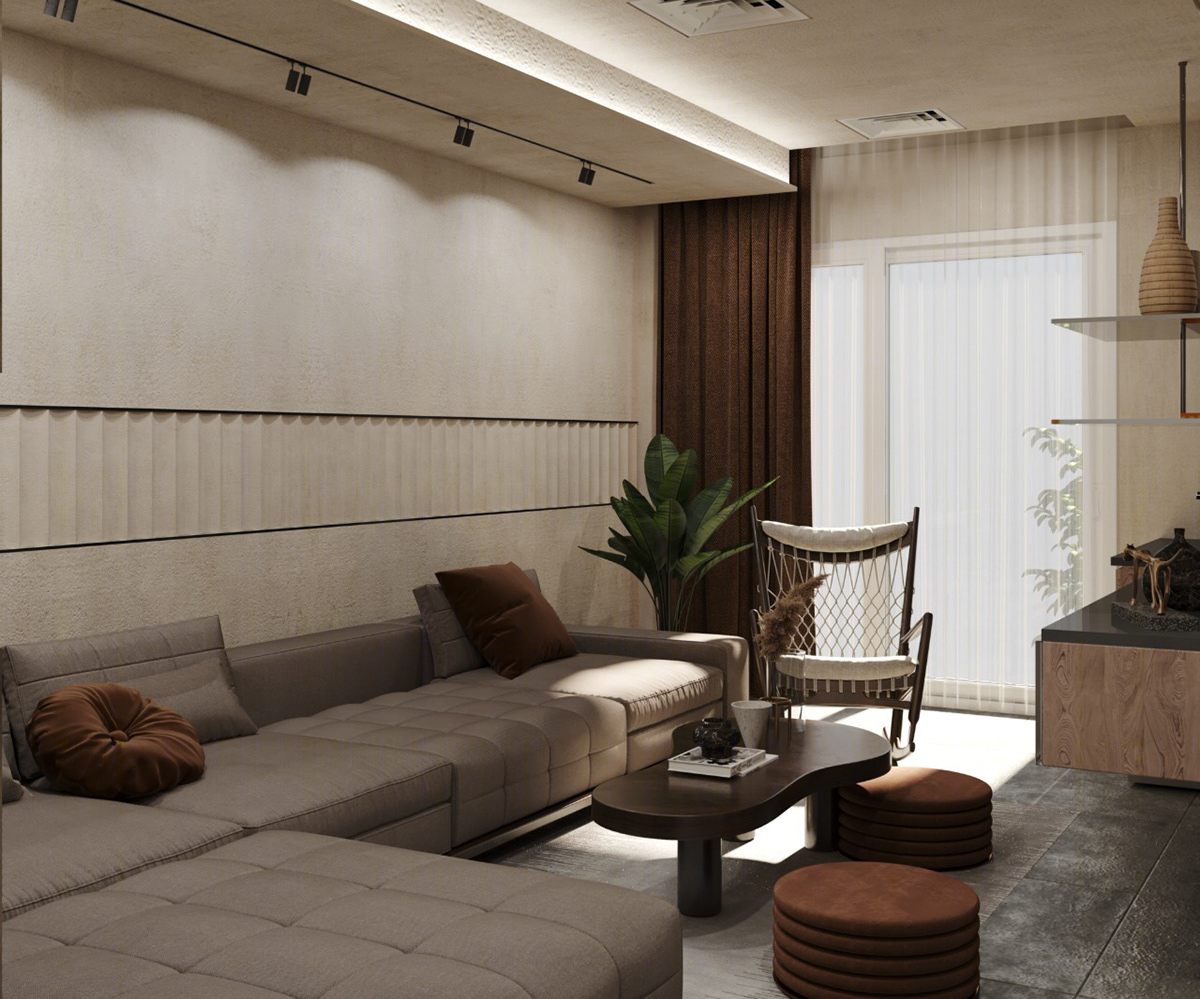 Anastasiya Gushchina丨平层丨Living room & kitchenette-4