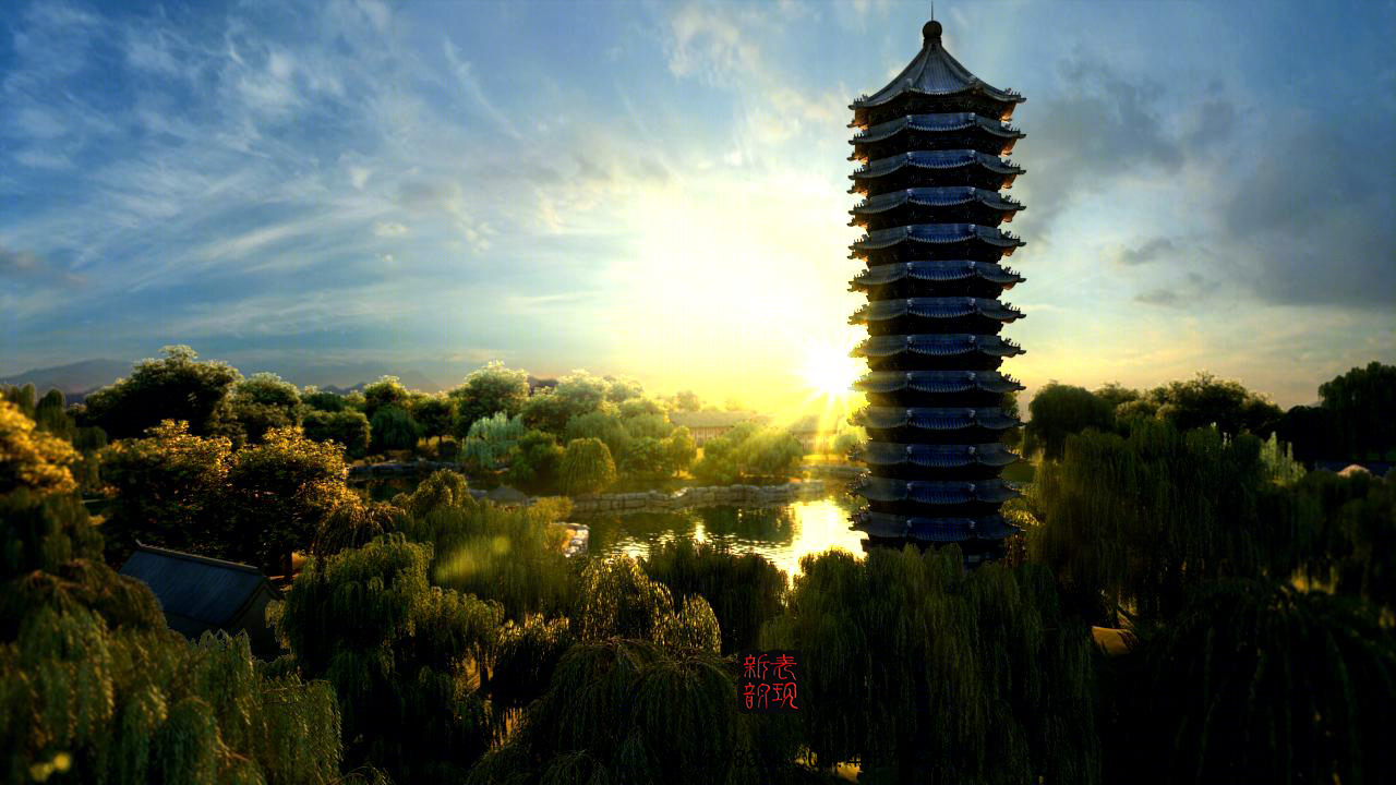 北大未名湖欧式风格黄昏效果餐车建模设计-7
