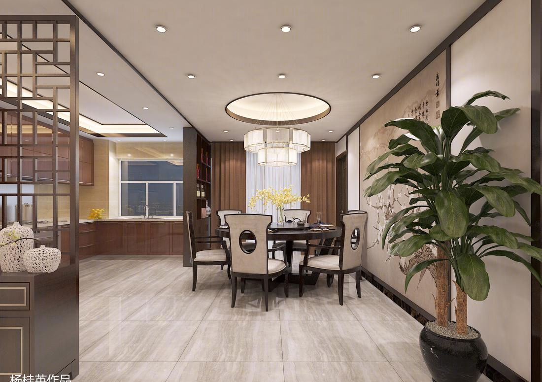 
中式客厅餐厅效果图 -2
