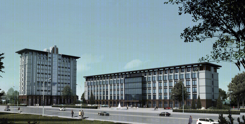 中式风格办公楼建筑外观设计案例效果图-3