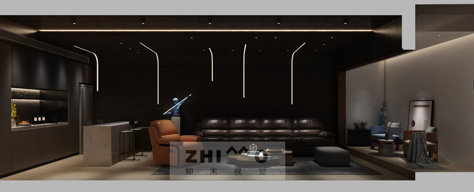 现代别墅空间效果 莫兰迪点缀 知末出品-7