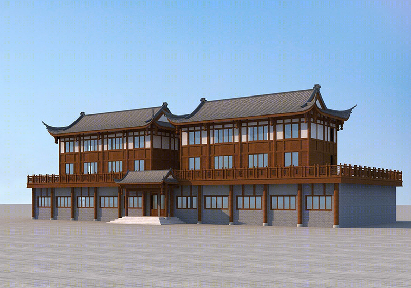 中式风格办公楼建筑外观设计案例效果图-5