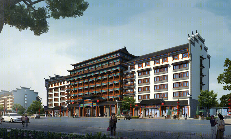 中式风格办公楼建筑外观设计案例效果图-7