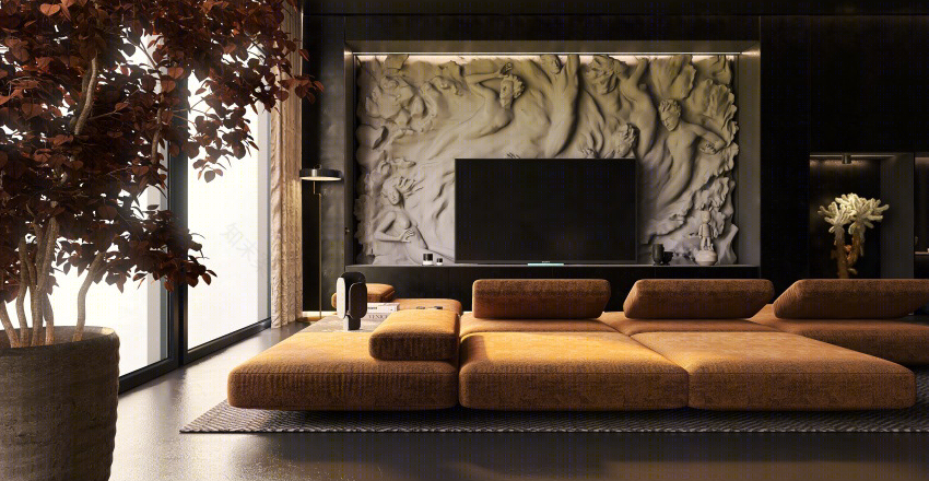 Anastasiya Gushchina丨平层丨Matte black living room-5