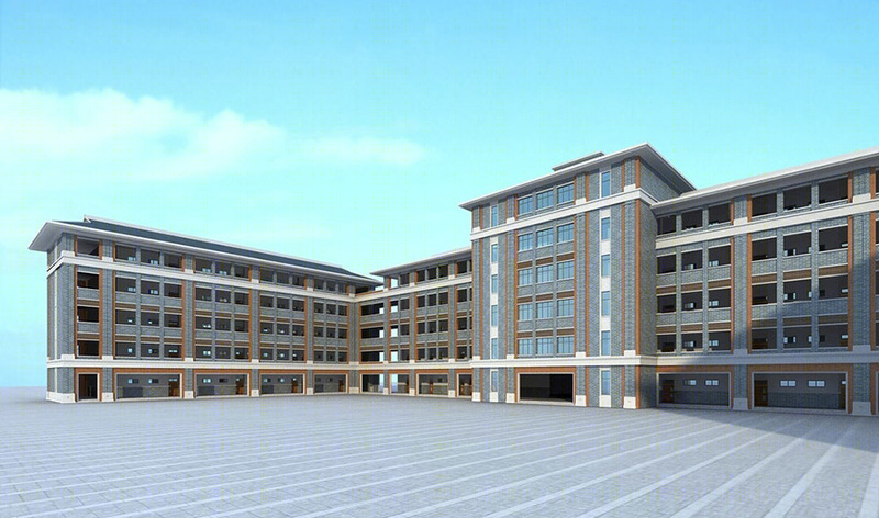 中式风格办公楼建筑外观设计案例效果图-11