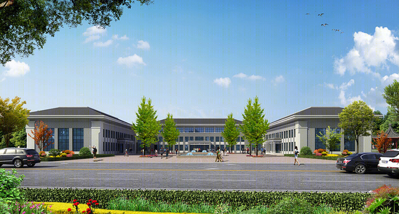 中式风格办公楼建筑外观设计案例效果图-13