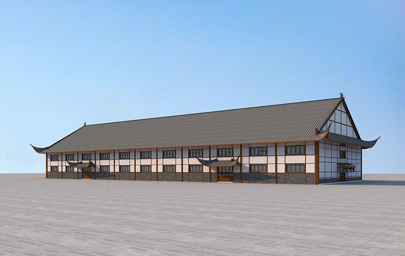 中式风格办公楼建筑外观设计案例效果图-14