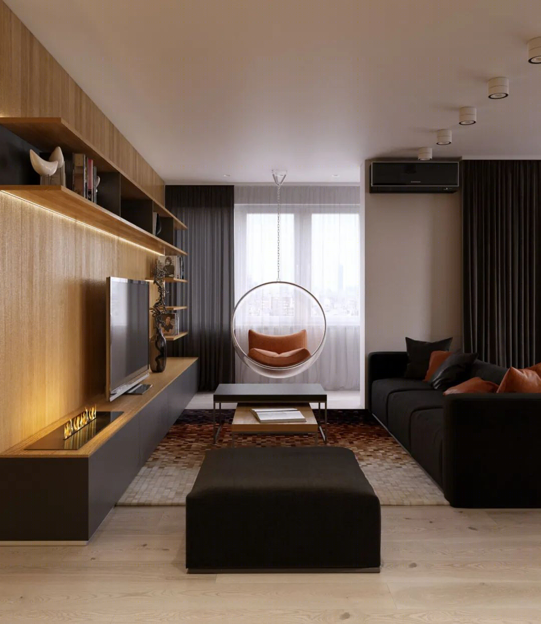 黑白灰与原木色的精致三居室丨Grani Studio-1
