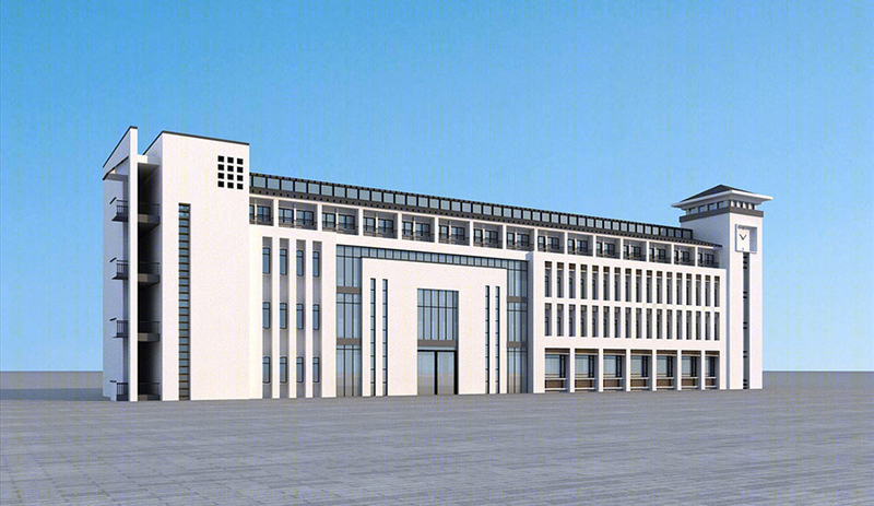 中式风格办公楼建筑外观设计案例效果图-20