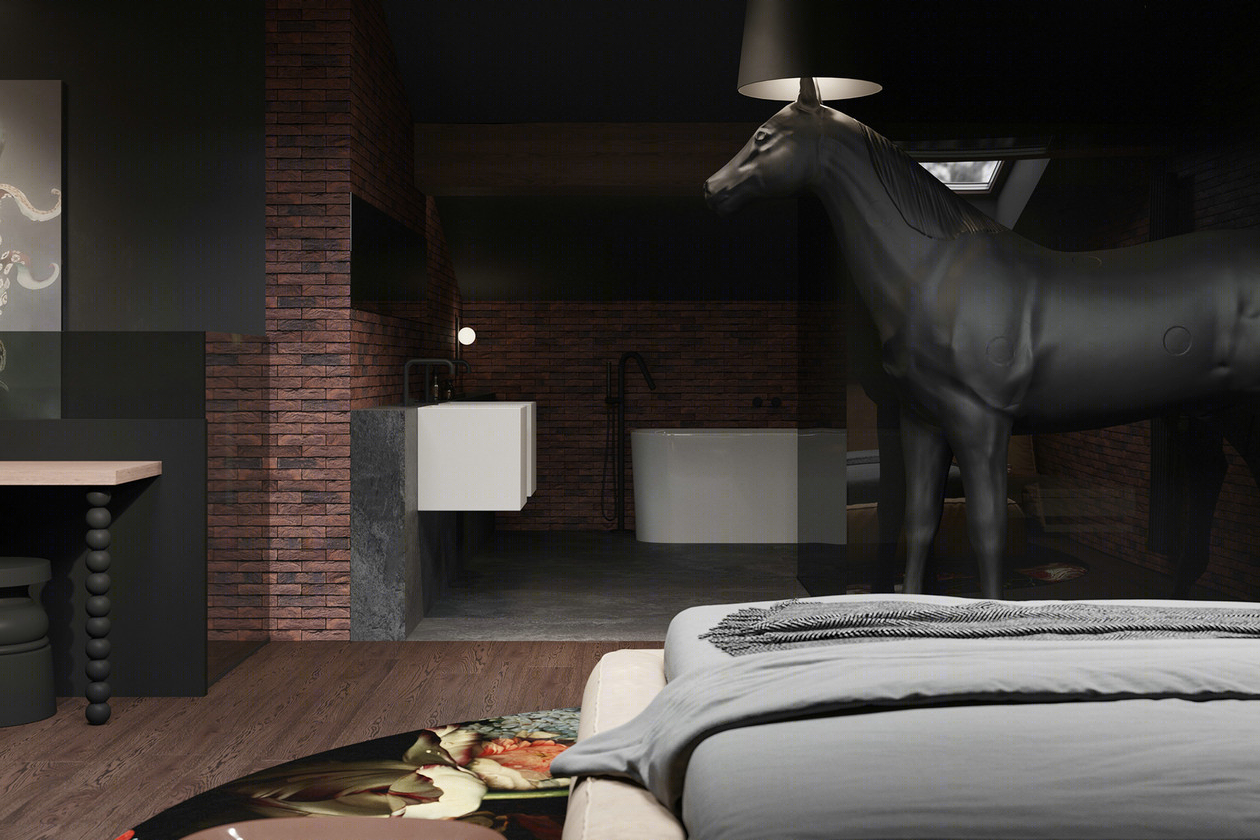 高级黑中一抹红室内设计-14