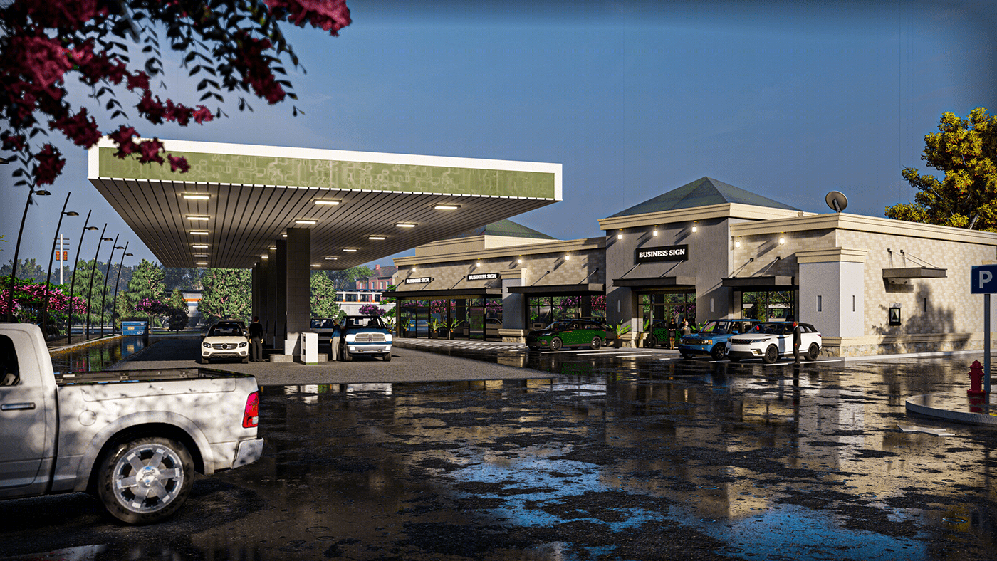 3D VISUALIZATION OF GAS STATION, BUILDING AND CAR WASH-0