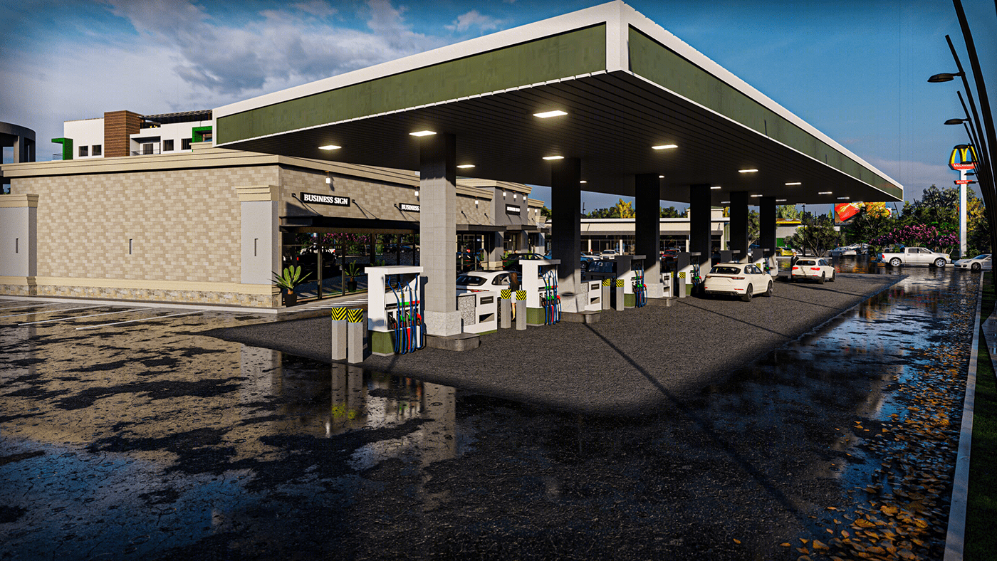 3D VISUALIZATION OF GAS STATION, BUILDING AND CAR WASH-1