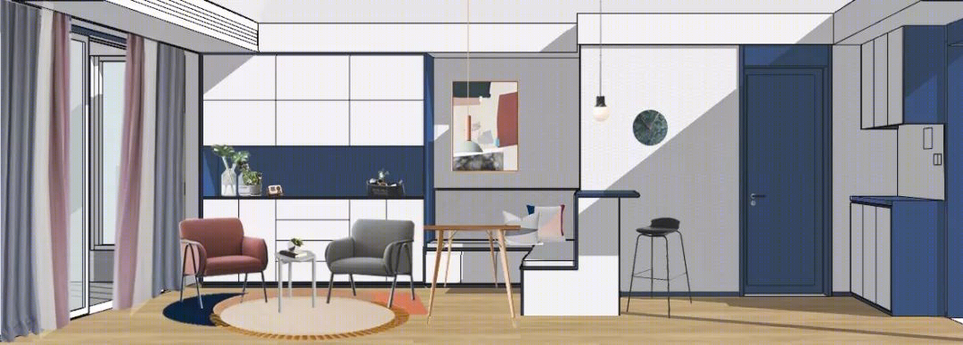 蓝白北欧小屋，小空间大利用-47