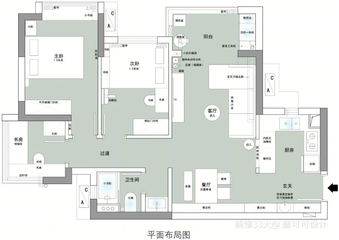 猫奴家庭温馨喵星人空间设计丨中国深圳丨鹿可可设计（深圳）-5