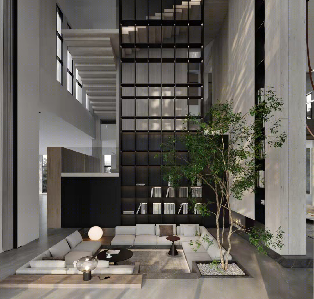 2000㎡别墅商务风下沉客厅设计-3