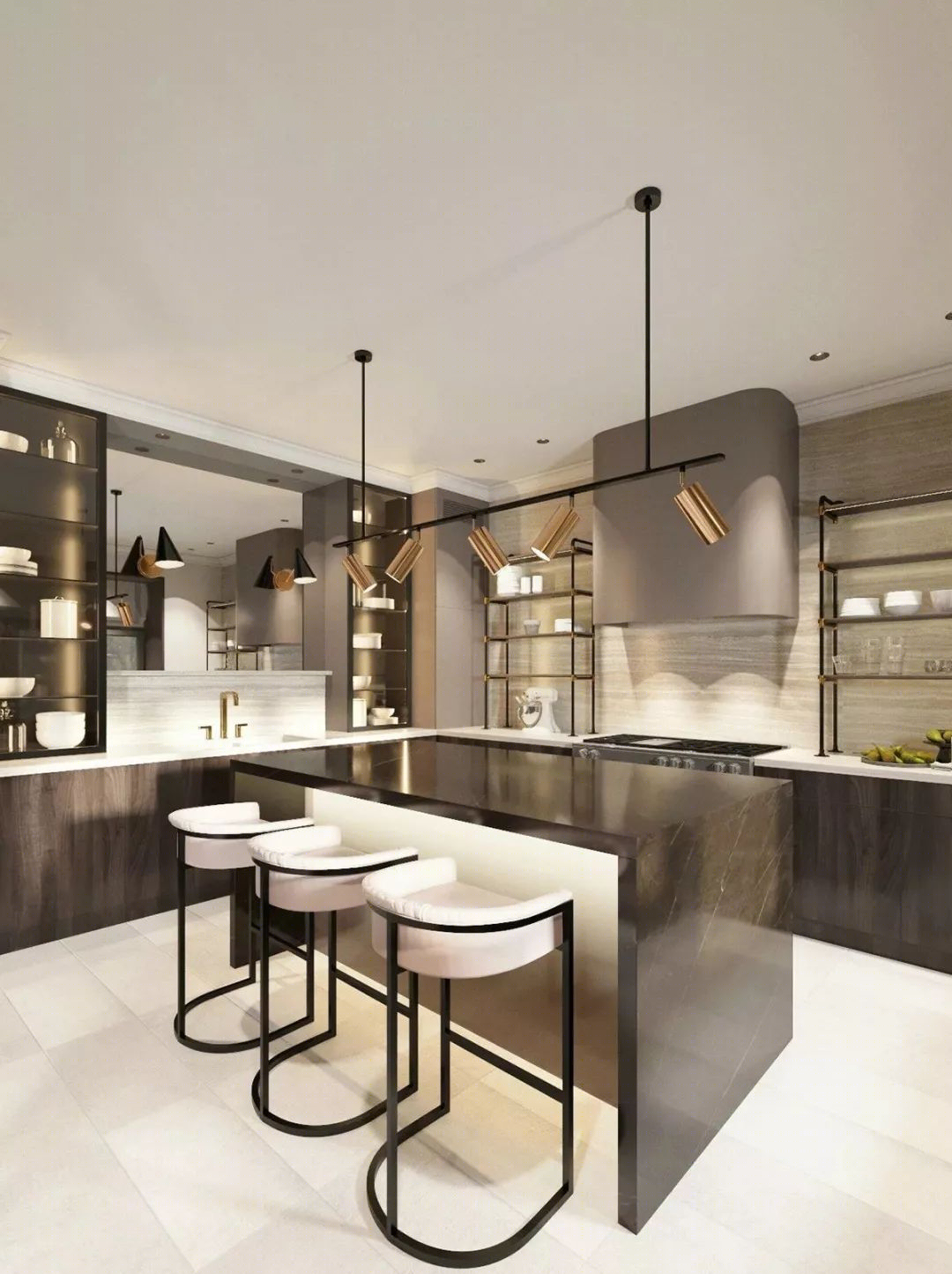 乌克兰基辅现代轻奢宅，金属大理石碰撞，粉色调搭配展现深色调生动美感-31